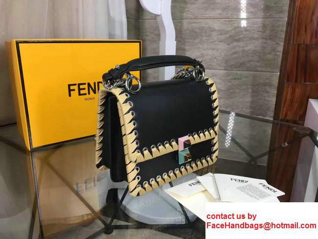 Fendi KAN I Crossbody Mini Bag Black With Weave Trim 2017 - Click Image to Close