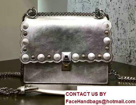 Fendi KAN I Small Stud Detail Wavy EdgingLeather Mini BagSliver2017