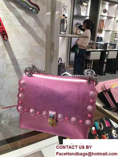 Fendi KAN I Small Stud Detail Wavy EdgingLeather Mini Bag Pink 2017