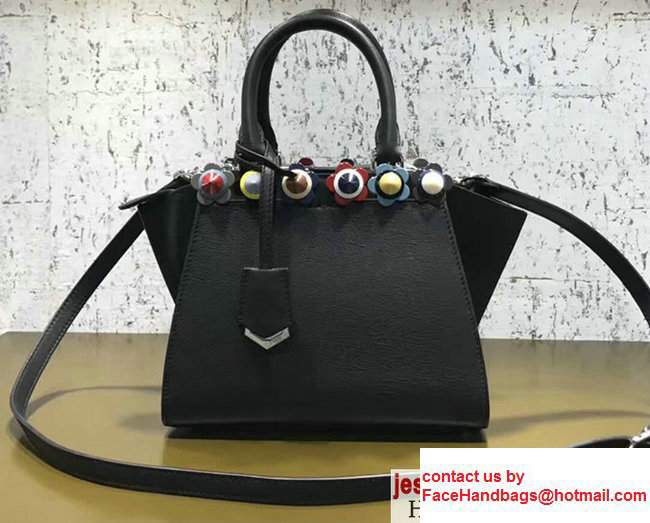 Fendi Mini 3 JOURS Multicolor Flowers With Plexiglass Studded Leather Handbag Black 2017