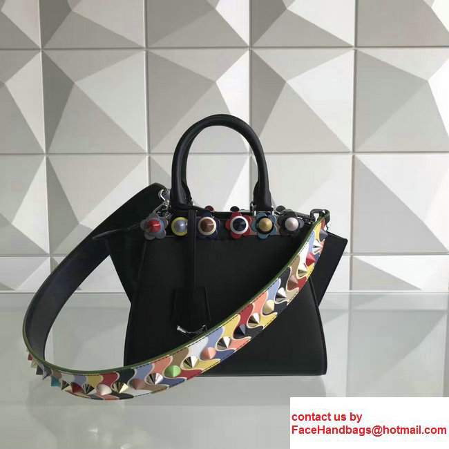 Fendi Mini 3 JOURS Multicolor Flowers With Plexiglass Studded Leather Handbag Black 2017 - Click Image to Close