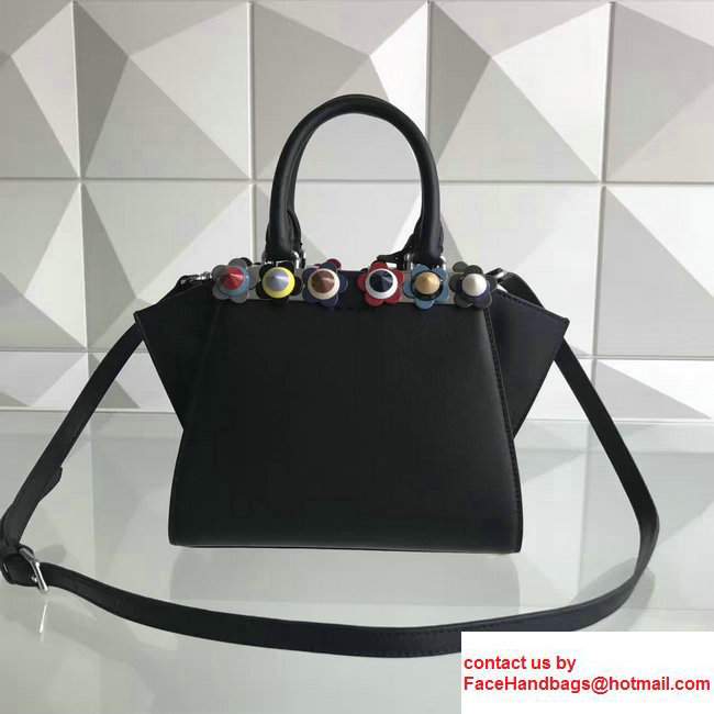 Fendi Mini 3 JOURS Multicolor Flowers With Plexiglass Studded Leather Handbag Black 2017