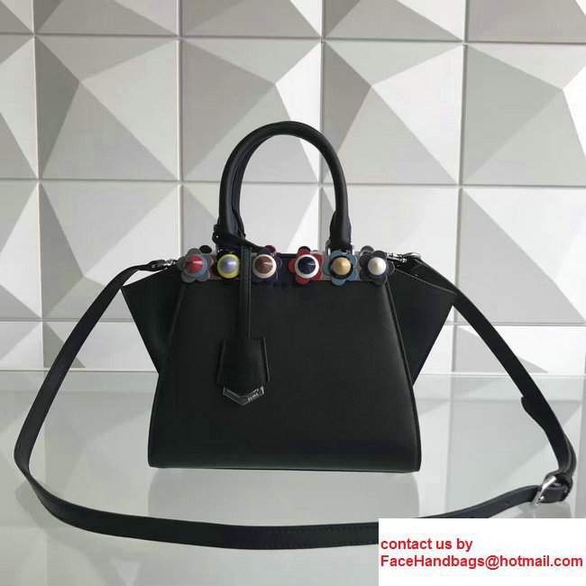 Fendi Mini 3 JOURS Multicolor Flowers With Plexiglass Studded Leather Handbag Black 2017