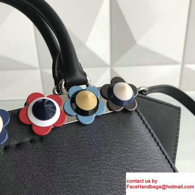 Fendi Mini 3 JOURS Multicolor Flowers With Plexiglass Studded Leather Handbag Black 2017 - Click Image to Close
