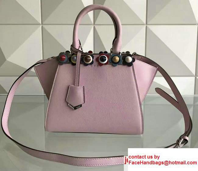 Fendi Mini 3 JOURS Multicolor Flowers With Plexiglass Studded Leather Handbag Pink 2017