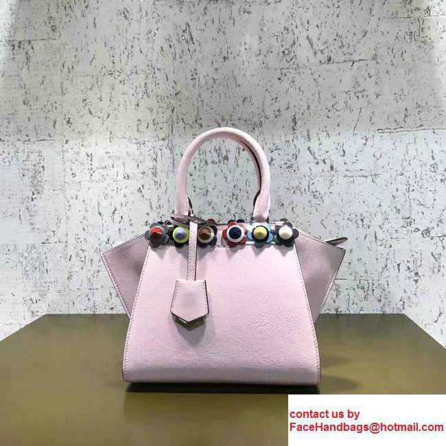 Fendi Mini 3 JOURS Multicolor Flowers With Plexiglass Studded Leather Handbag Pink 2017 - Click Image to Close