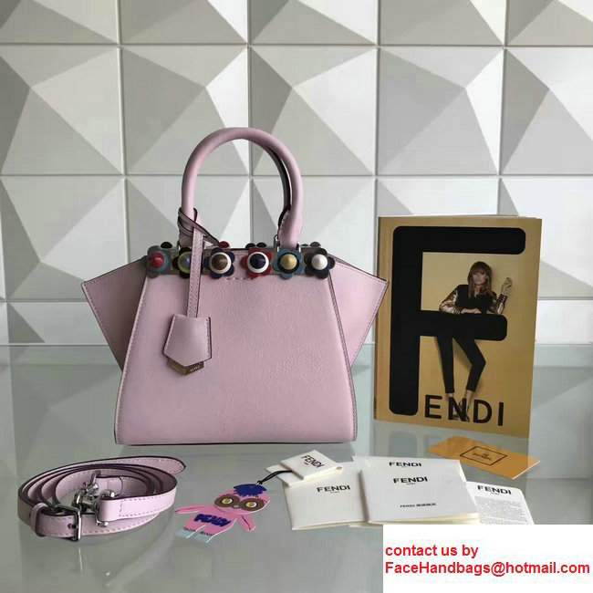 Fendi Mini 3 JOURS Multicolor Flowers With Plexiglass Studded Leather Handbag Pink 2017
