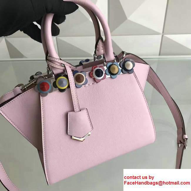 Fendi Mini 3 JOURS Multicolor Flowers With Plexiglass Studded Leather Handbag Pink 2017