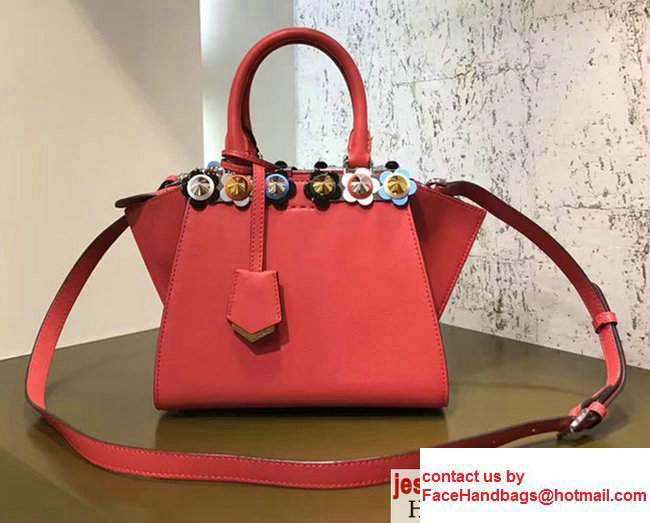 Fendi Mini 3 JOURS Multicolor Flowers With Plexiglass Studded Leather Handbag Red 2017