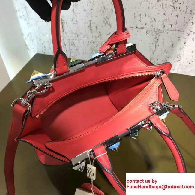 Fendi Mini 3 JOURS Multicolor Flowers With Plexiglass Studded Leather Handbag Red 2017