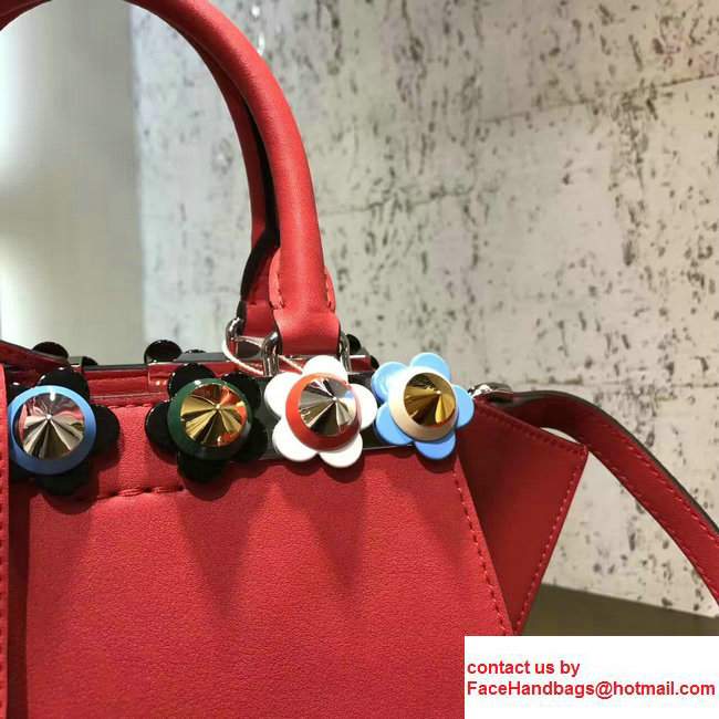 Fendi Mini 3 JOURS Multicolor Flowers With Plexiglass Studded Leather Handbag Red 2017