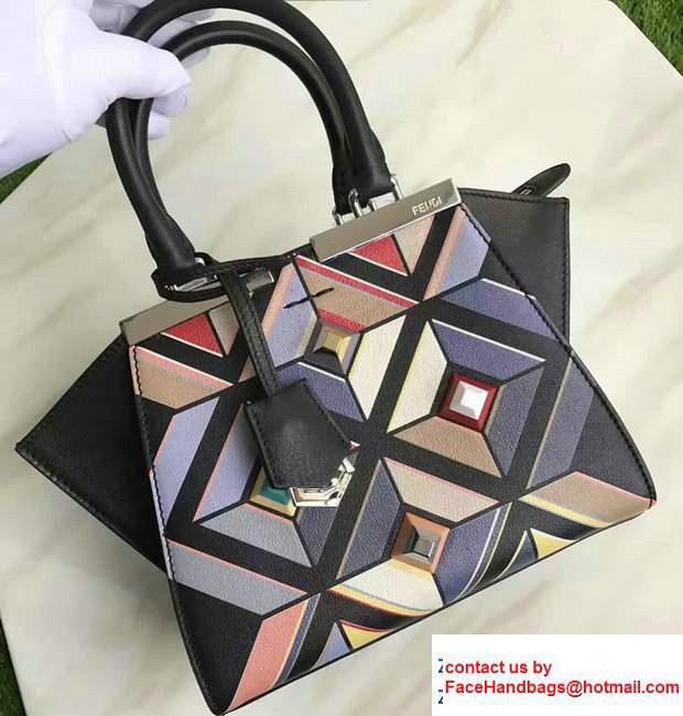 Fendi Mini 3 JOURS Multicolored Print Pyramid-shaped Rainbow Studs Leather Shopper Bag - Click Image to Close