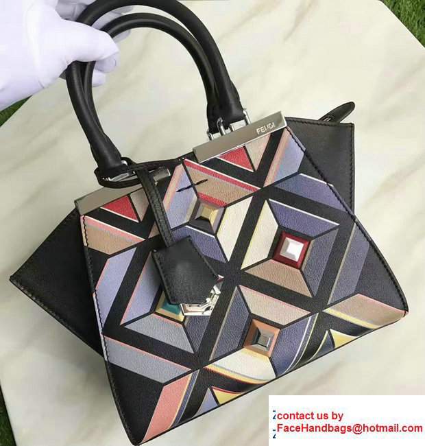 Fendi Mini 3 JOURS Multicolored Print Pyramid-shaped Rainbow Studs Leather Shopper Bag