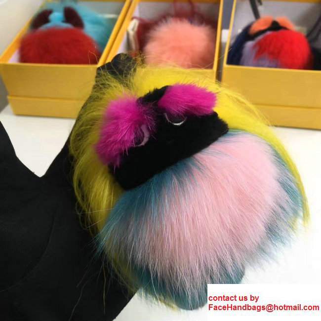 Fendi Multicoloured Fur Mum Bag Charm Yellow/Fuchsia/Pink 2017