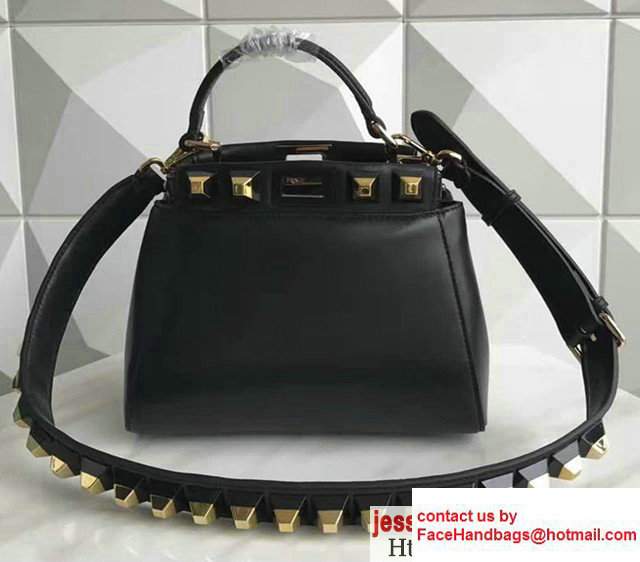 Fendi Nappa Mini Peekaboo Stud Detail Handbag Black 2017