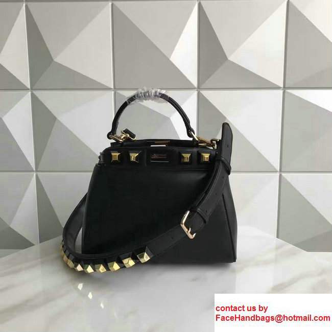 Fendi Nappa Mini Peekaboo Stud Detail Handbag Black 2017 - Click Image to Close