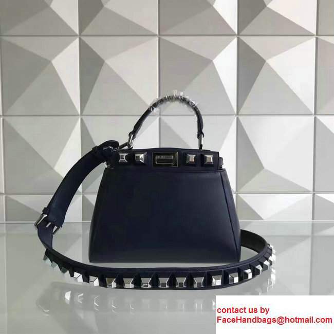 Fendi Nappa Mini Peekaboo Stud Detail Handbag Dark Blue 2017