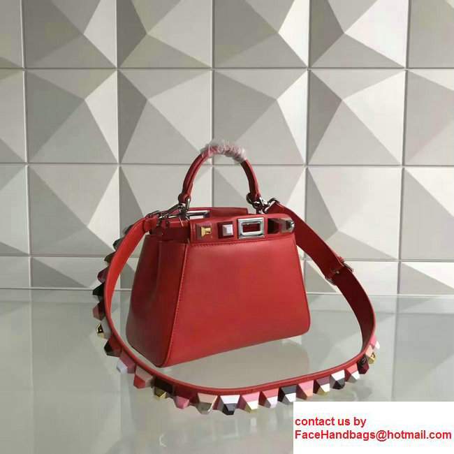 Fendi Nappa Mini Peekaboo Stud Detail Handbag Red 2017