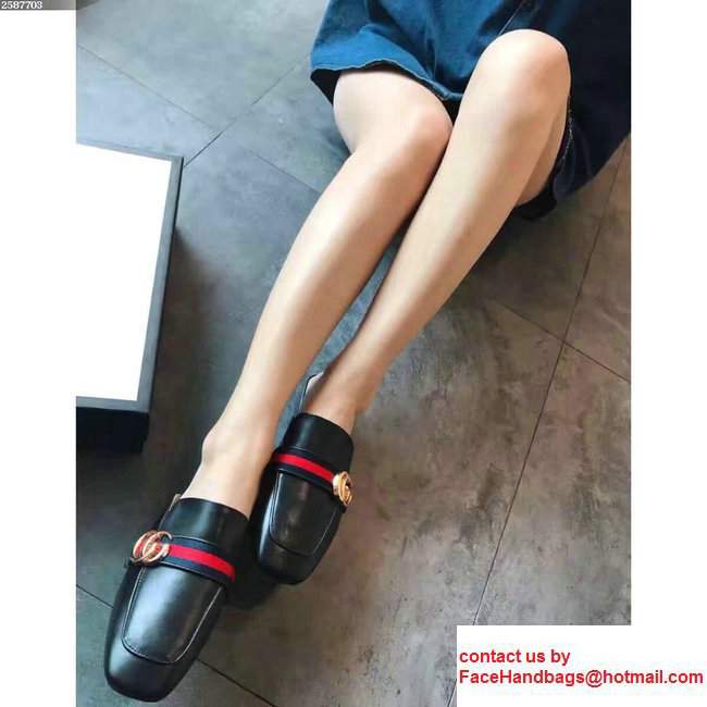 Gucci Antique GG Web Leather Slipper Sandals 423694 Black 2017 - Click Image to Close