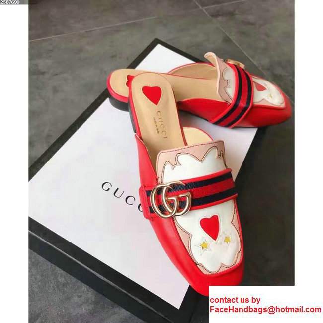 Gucci Antique GG Web Leather Slipper Sandals 423694 Red/Pink/White 2017