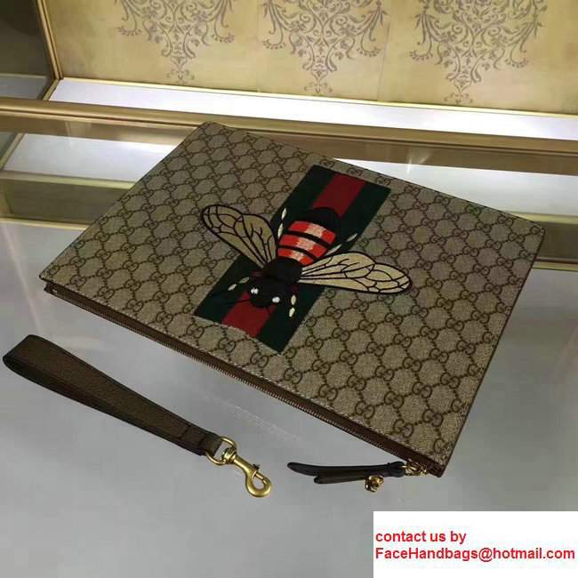Gucci Beige GG Supreme Canvas Men's Zipper Pouch Clutch Bag 433665 Bee 2017