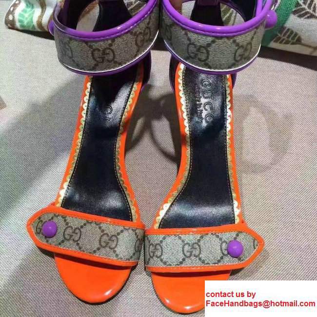 Gucci Calfskin Heel 6.5cm CG Canvas Buttons Trim Scandal Purple/Orange2017 - Click Image to Close
