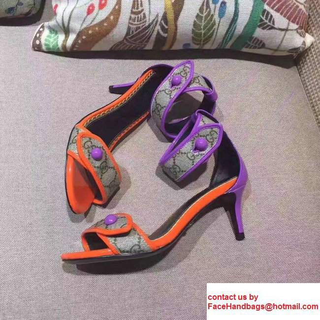 Gucci Calfskin Heel 6.5cm CG Canvas Buttons Trim Scandal Purple/Orange2017 - Click Image to Close