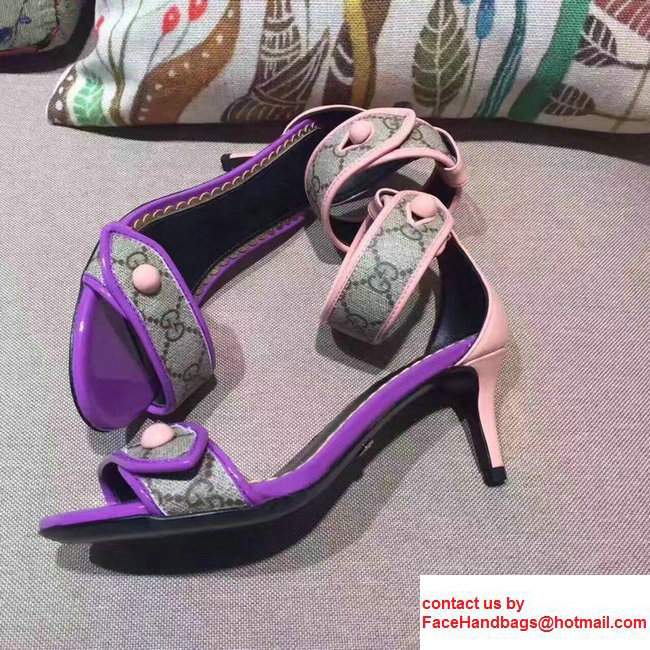 Gucci Calfskin Heel 6.5cm CG Canvas Buttons Trim Scandal Purple/Pink2017