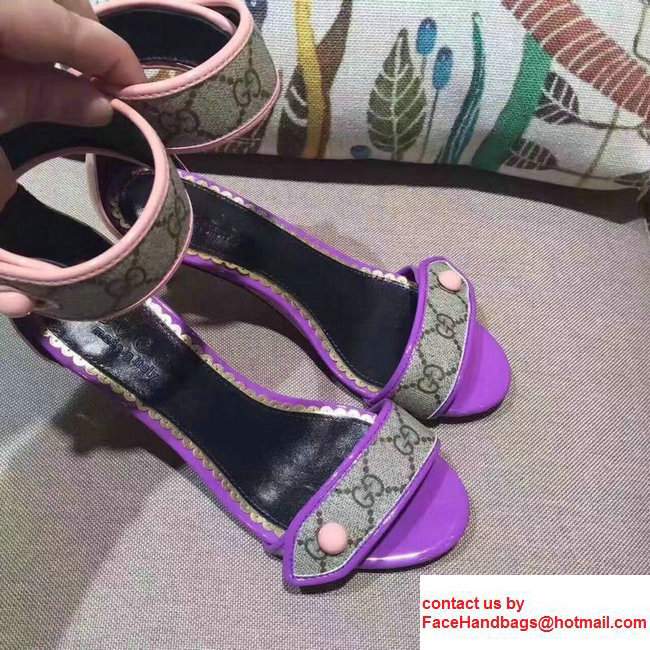 Gucci Calfskin Heel 6.5cm CG Canvas Buttons Trim Scandal Purple/Pink2017 - Click Image to Close