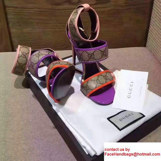 Gucci Calfskin Heel 6.5cm Double CG Canvas Buttons Trim Scandal Pink/Purple/Orange 2017 - Click Image to Close