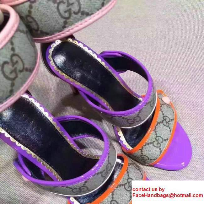 Gucci Calfskin Heel 6.5cm Double CG Canvas Buttons Trim Scandal Pink/Purple/Orange 2017