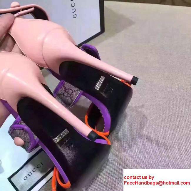 Gucci Calfskin Heel 6.5cm Double CG Canvas Buttons Trim Scandal Pink/Purple/Orange 2017