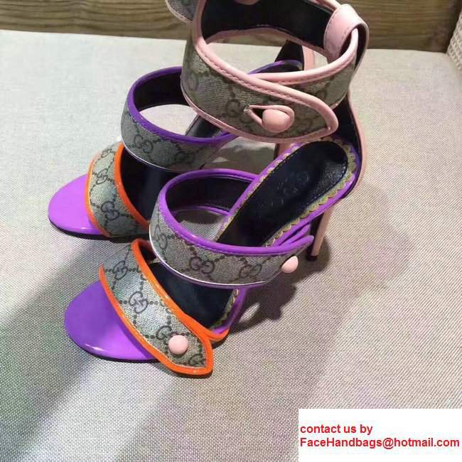 Gucci Calfskin Heel 6.5cm Double CG Canvas Buttons Trim Scandal Pink/Purple/Orange 2017 - Click Image to Close