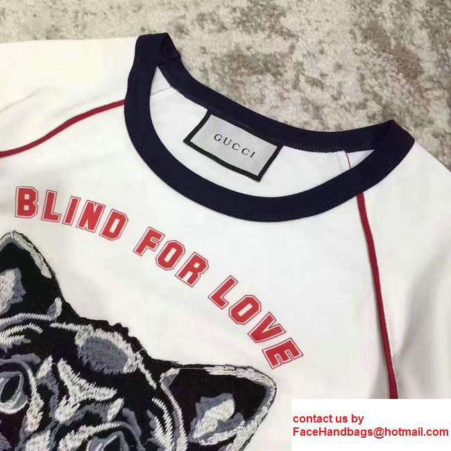 Gucci Cat Applique Blind For Love Cotton T-shirt 461423 White 2017
