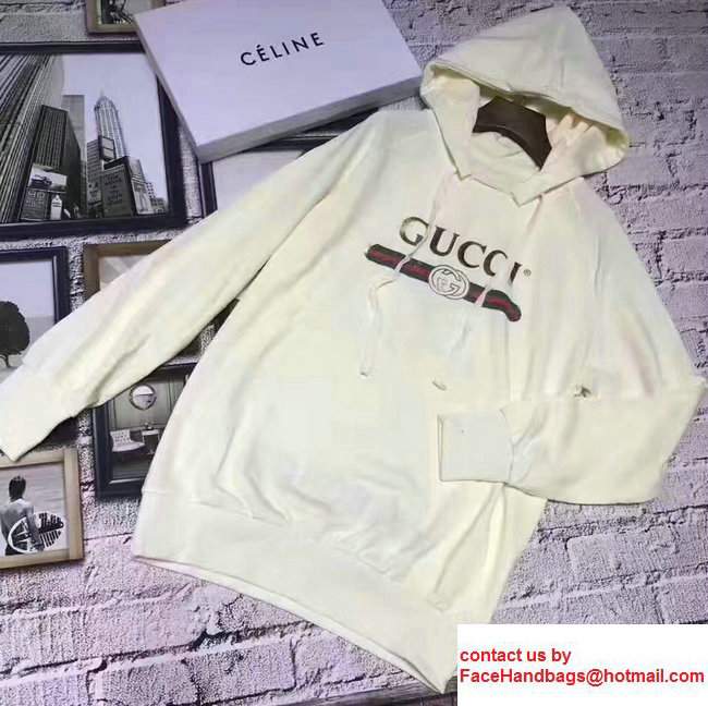 Gucci Embroidered Blind For Love and Spaniel Dogs Hooded Sweatshirt 457931 White 2017 - Click Image to Close