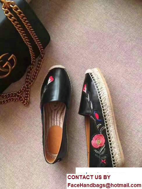 Gucci Embroidered Leather Espadrille 455369 Black 2017 - Click Image to Close