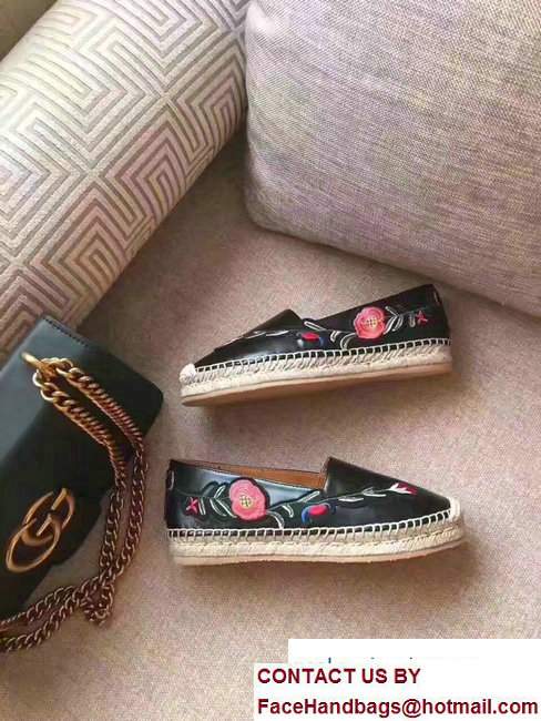Gucci Embroidered Leather Espadrille 455369 Black 2017