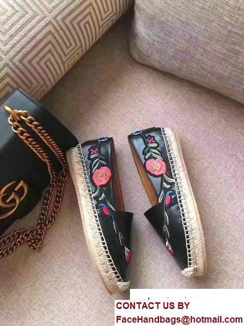 Gucci Embroidered Leather Espadrille 455369 Black 2017 - Click Image to Close