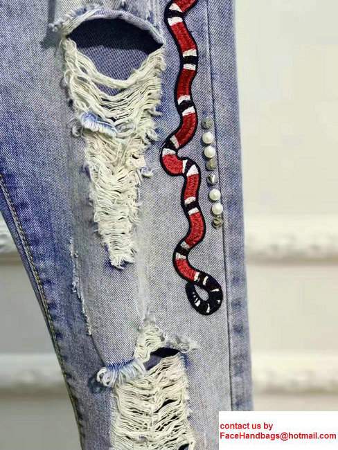 Gucci Embroidered Snake And Flower Denim Pant 2017 - Click Image to Close