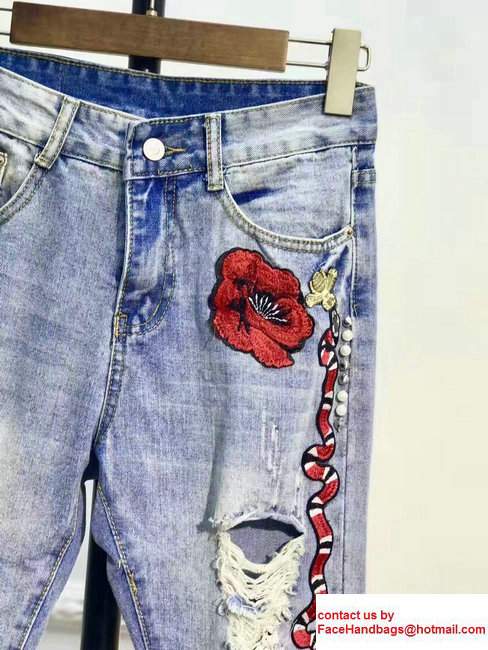 Gucci Embroidered Snake And Flower Denim Pant 2017