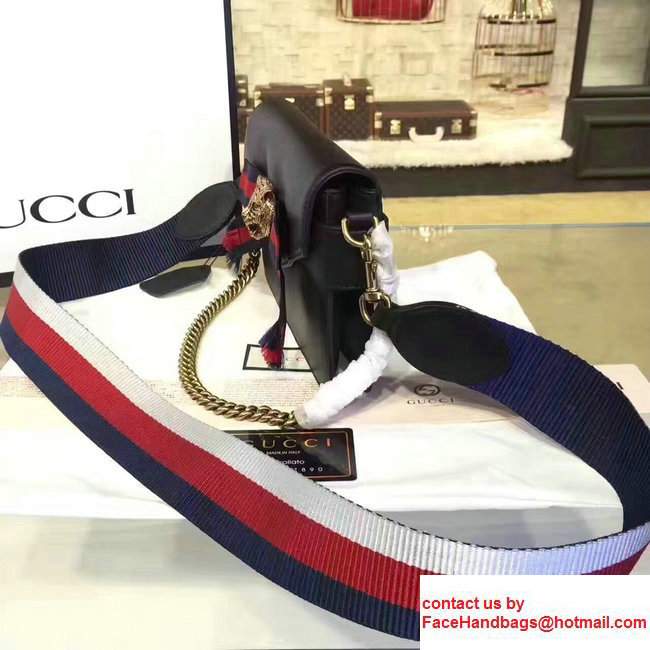Gucci Feline Head Grosgrain Ribbon Bow Broadway Leather Chain Clutch Bag 453777/453778 Black 2017 - Click Image to Close