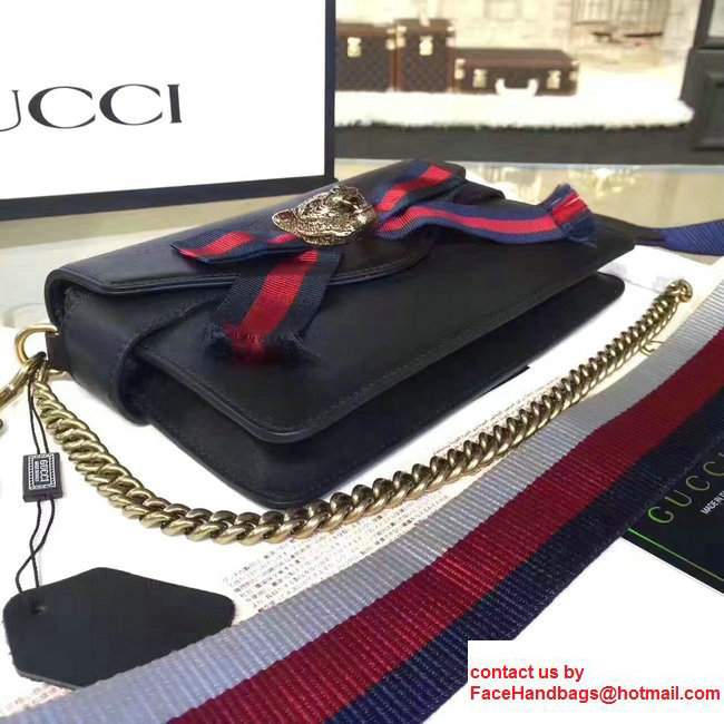Gucci Feline Head Grosgrain Ribbon Bow Broadway Leather Chain Clutch Bag 453777/453778 Black 2017 - Click Image to Close