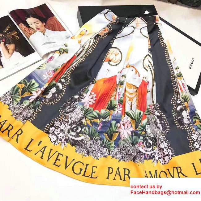 Gucci Flower and L'Aveugle Par Amour Print Silk Skirt 2017
