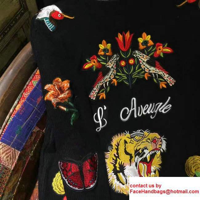 Gucci Flower and Tiger Embroidered Wool Knit Cardigan 2017