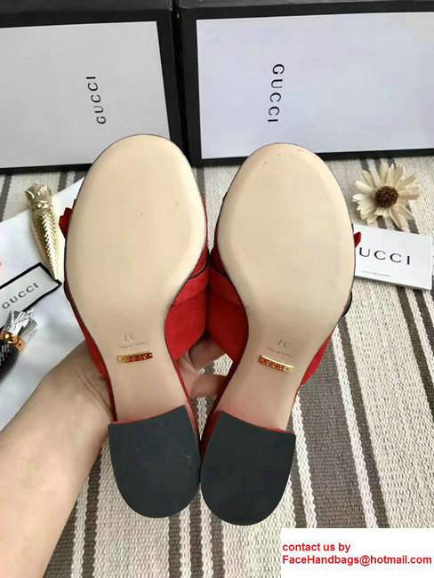 Gucci Fringe Double G 7.5cm Mid-Heel Slide Sandals 453495/458051 Suede Red 2017
