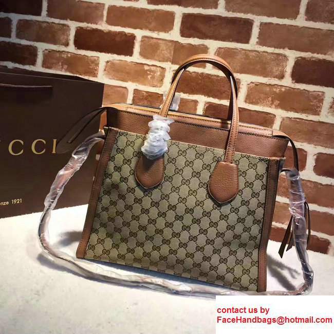 Gucci GG Supreme Tote With Top Handle 370822 Brown 2017 - Click Image to Close