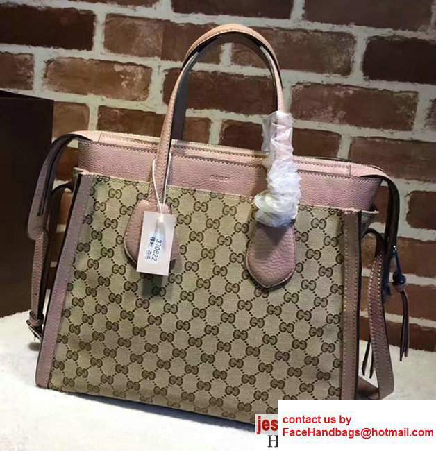 Gucci GG Supreme Tote With Top Handle 370822 Pink 2017 - Click Image to Close
