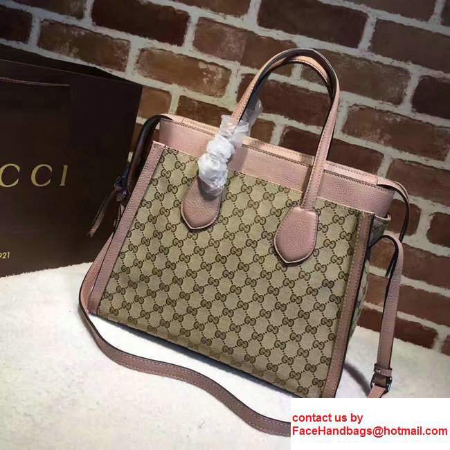 Gucci GG Supreme Tote With Top Handle 370822 Pink 2017 - Click Image to Close