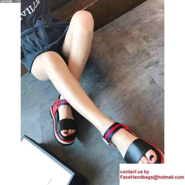 Gucci Heel 4cm Web Sandals Black 2017 - Click Image to Close