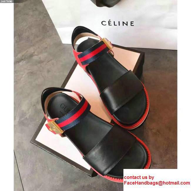 Gucci Heel 4cm Web Sandals Black 2017